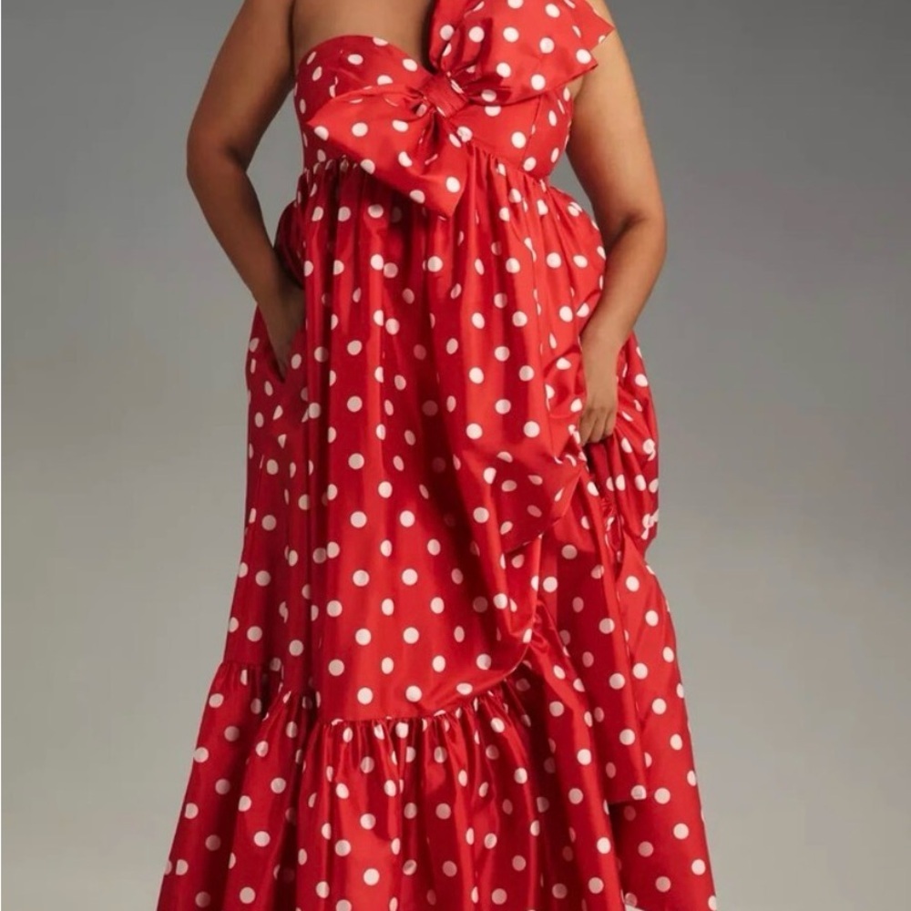 Anthropology Atsu Sally Bow polka dot midi dress Sz M nwot (20box) - Picture 2 of 7